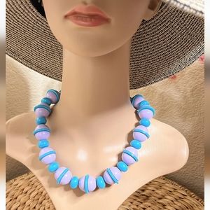 Vintage Chunky Monet Blue & Lavender Lucite Necklace EVC